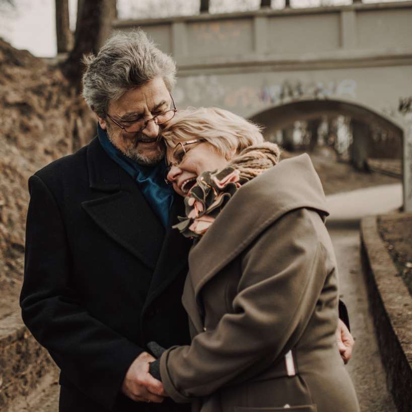 Man Woman Smiling Hugging