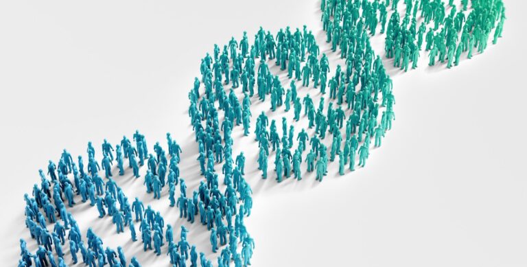 Tiny People Forming A Dna Helix