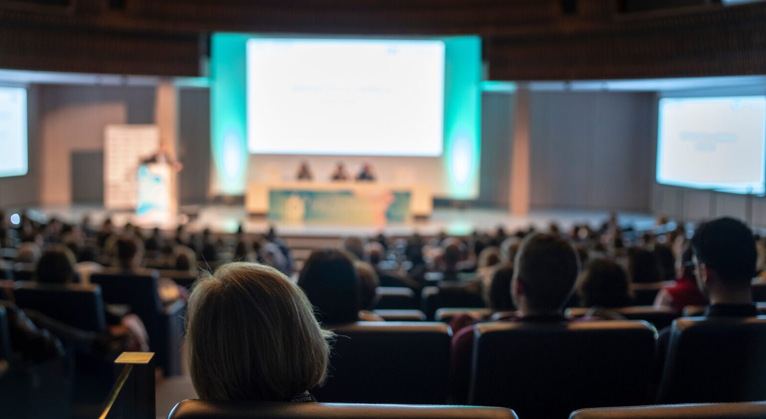 Conference of Doctors listening to a keynote presentation