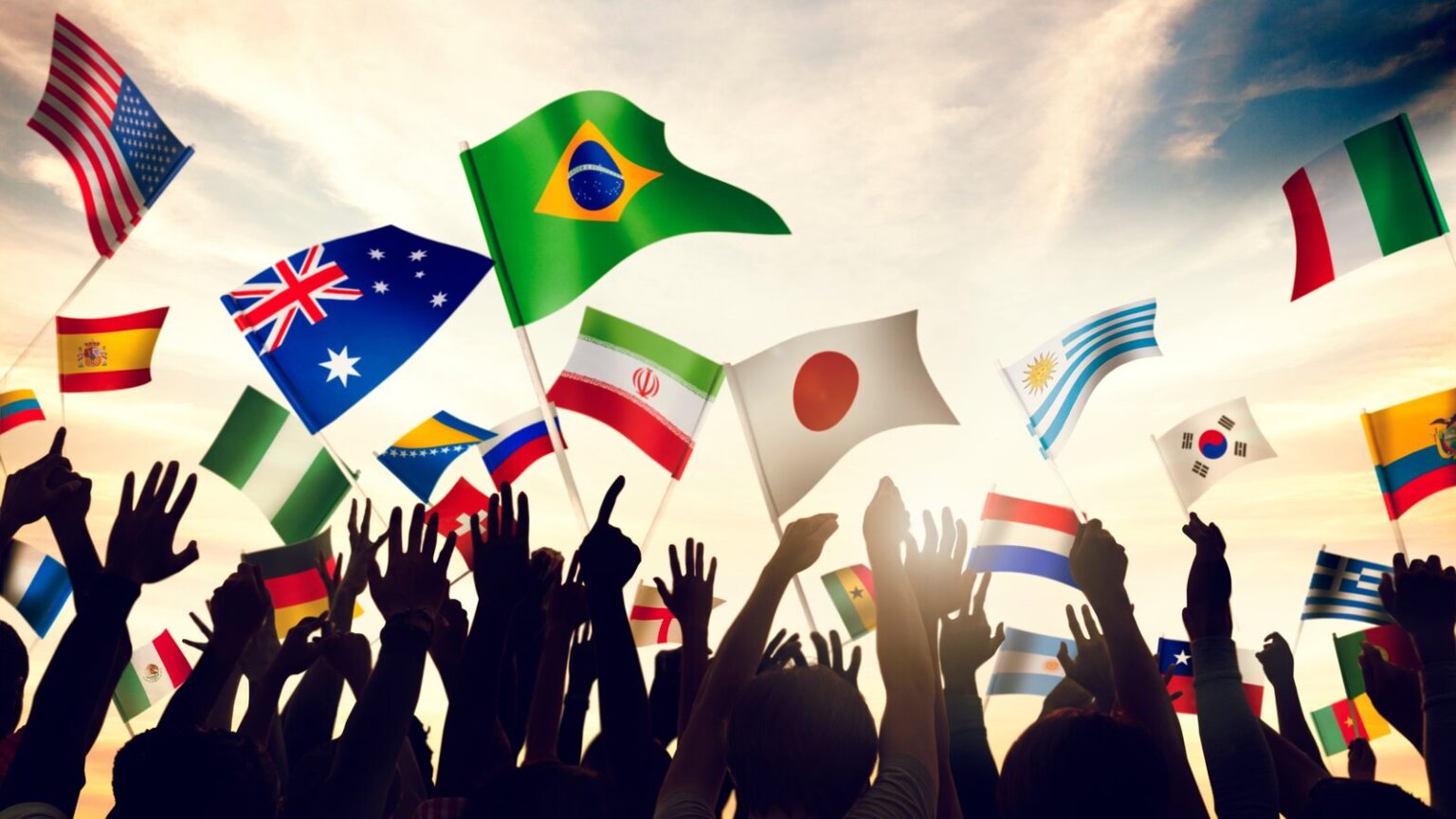 Group Of People Waving Flags at the World Cup