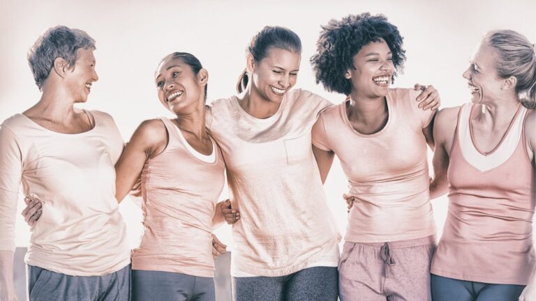 Laughing Women Wearing Pink For Breast Cancer